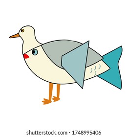 fish and seagull merged vector abstract