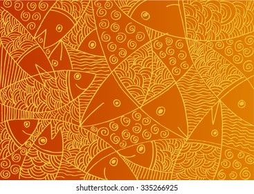 Fish seamless background. Sketch underwater marine pattern. 

