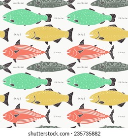 Fish seamless background. Vector illustration.