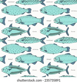 Fish seamless background. Vector illustration.
