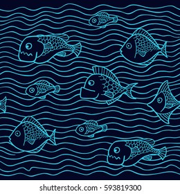 Fish seamless border pattern. Sea life pattern with fishes. Marine background. 