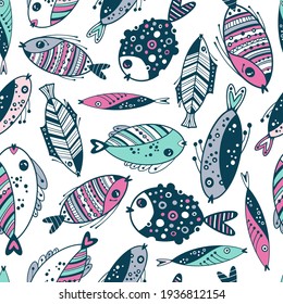 Patrón de dibujos animados sin fisuras de peces. Color gráfico.