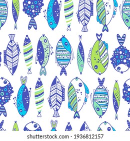 Patrón de dibujos animados sin fisuras de peces. Color gráfico.