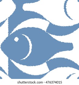 Fish in a seamless dot pattern, vector background.