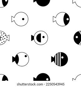 Fish seamless geometric pattern for textiles, fabrics. Fish print, cartoon background with sea animals