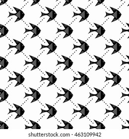 Fish, Seamless monochrome pattern, black-and-white