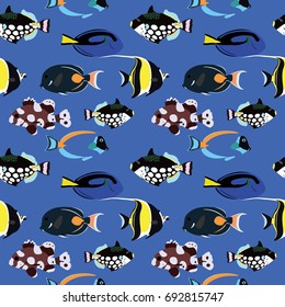 Fish seamless pattern. Background with different fishes. Vector Illustration.