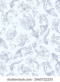 Fish seamless pattern. Background with seafood , ocean perch, sardine, anchovy, sea bass, dorado and etc