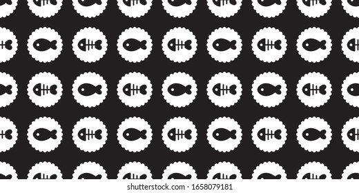 fish seamless pattern fish bone vector shark polka dot salmon dolphin tuna whale scarf isolated cartoon tile background repeat wallpaper illustration doodle black design