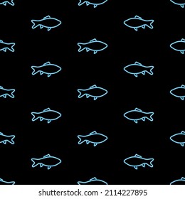 Fish seamless pattern, bright vector illustration on a black background.