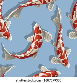 Los peces pueden ser utilizados para papel pintado, fondo de sitio web, impresión textil. Pez Koi sin fisuras