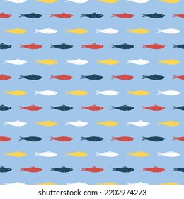 Fish Seamless pattern. Fish Cartoon doodle, Vector illustration.