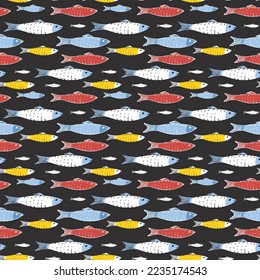 Fish Seamless pattern. Fish Cartoon doodle, Vector illustration.