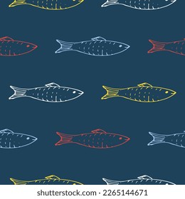 Fish Seamless pattern. Fish Cartoon doodle, Vector illustration.