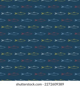 Fish Seamless pattern. Fish Cartoon doodle, Vector illustration.