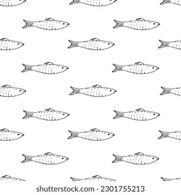 Fish Seamless pattern. Fish Cartoon doodle, Vector illustration.