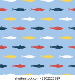 Fish Seamless pattern. Fish Cartoon doodle, Vector illustration.