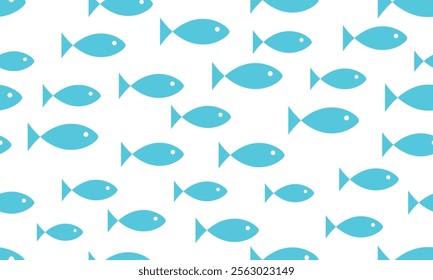 Fish seamless pattern. Cartoon monochrome fish on white background.