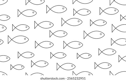 Fish seamless pattern. Cartoon monochrome fish on white background.