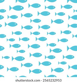 Fish seamless pattern. Cartoon monochrome fish on white background.