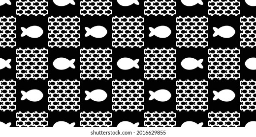fish Seamless pattern checked vector tuna salmon shark dolphin doodle icon cartoon ocean sea repeat wallpaper tile background scarf isolated pet animal illustration doodle design
