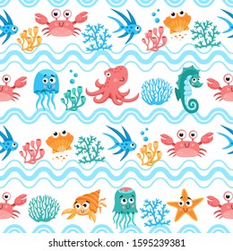 
Fish seamless pattern. Children's background. Fish cartoon