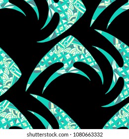 Fish. Seamless Pattern with Colorful Fish Hand Drawn in Primitive Style. Sea Pattern for Textile, Fabric, Print. Bright Simple Texture in Trendy Colors. Vector Illustration.