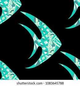 Fish. Seamless Pattern with Colorful Fish Hand Drawn in Primitive Style. Sea Pattern for Textile, Fabric, Print. Bright Simple Texture in Trendy Colors. Vector Illustration.