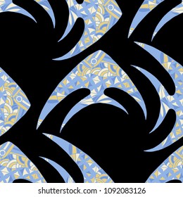 Fish. Seamless Pattern with Colorful Fish Hand Drawn in Primitive Style. Sea Pattern for Paper, Chintz, Swimwear. Bright Simple Texture in Trendy Colors. Vector Illustration.