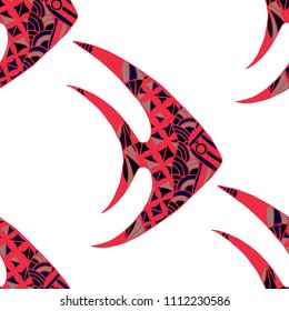 Fish. Seamless Pattern with Colorful Fish Hand Drawn in Primitive Style. Sea Pattern for Paper, Chintz, Print. Bright Simple Texture in Trendy Colors. Vector Illustration.