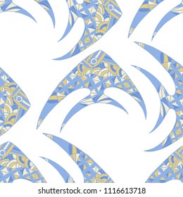 Fish. Seamless Pattern with Colorful Fish Hand Drawn in Doodle Style. Sea Pattern for Paper, Chintz, Swimwear. Bright Simple Texture in Trendy Colors. Vector Illustration.