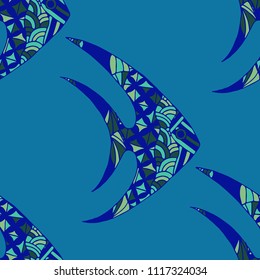 Fish. Seamless Pattern with Colorful Fish Hand Drawn in Comic Style. Sea Pattern for Textile, Fabric, Print. Bright Simple Texture in Trendy Colors. Vector Illustration.