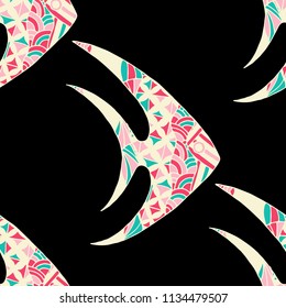 Fish. Seamless Pattern with Colorful Fish Hand Drawn in Comic Style. Sea Pattern for Textile, Fabric, Print. Bright Simple Texture in Trendy Colors. Vector Illustration.