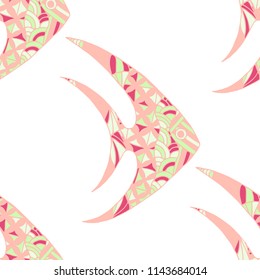 Fish. Seamless Pattern with Colorful Fish Hand Drawn in Childish Style. Sea Pattern for Paper, Chintz, Print. Bright Simple Texture in Trendy Colors. Vector Illustration.