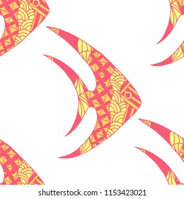 Fish. Seamless Pattern with Colorful Fish Hand Drawn in Childish Style. Sea Pattern for Textile, Fabric, Print. Bright Simple Texture in Trendy Colors. Vector Illustration.