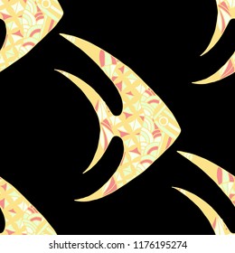 Fish. Seamless Pattern with Colorful Fish Hand Drawn in Zentangle Style. Sea Pattern for Paper, Chintz, Print. Bright Simple Texture in Trendy Colors. Vector Illustration.