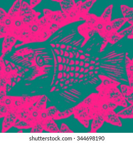 Fish seamless pattern. Colorful predatory fish pattern.