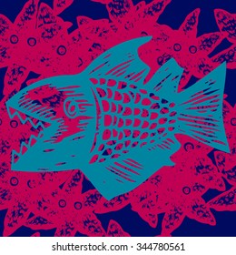 Fish seamless pattern. Colorful predatory fish pattern.