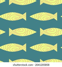 Fish seamless pattern design for print, t-shirt design, design element. Primitive drawing. Colored fish pattern.