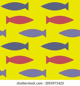 Fish seamless pattern design for print, t-shirt design, design element. Primitive drawing. Colored fish pattern.