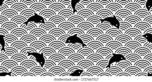 fish Seamless pattern dolphin vector tuna japan wave shark salmon doodle icon cartoon ocean sea scarf isolated repeat wallpaper tile background illustration design
