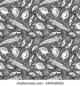 fish seamless pattern. eps10 vector illustration. hand drawing