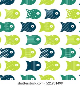 Fish seamless pattern for fabric textile design, pillows, wallpapers,cloth,bags,scrapbook paper. Vector illustration