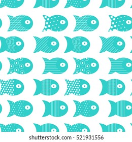 Fish seamless pattern for fabric textile design, pillows, wallpapers,cloth,bags,scrapbook paper. Vector illustration