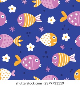 Fish Seamless Pattern Fishes background Cute Summer Seamless Design Sea repeat pattern Fish Wallpaper