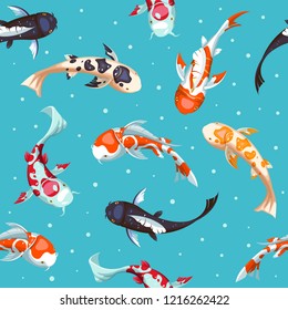 Fish seamless pattern. Gold koi pattern wallpaper design. Japanese fish illustration cover.