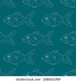 fish seamless pattern hand drawn doodle. vector, minimalism, scandinavian, trendy colors 2022. marine life, sea ocean wallpaper textile background wrapping paper