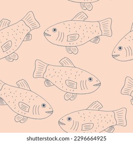 fish seamless pattern hand drawn in doodle style. Suitable for background, wallpaper, textile, wrapping paper