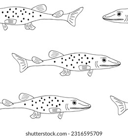 fish seamless pattern hand drawn in doodle style.