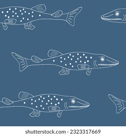 fish seamless pattern hand drawn in doodle style.